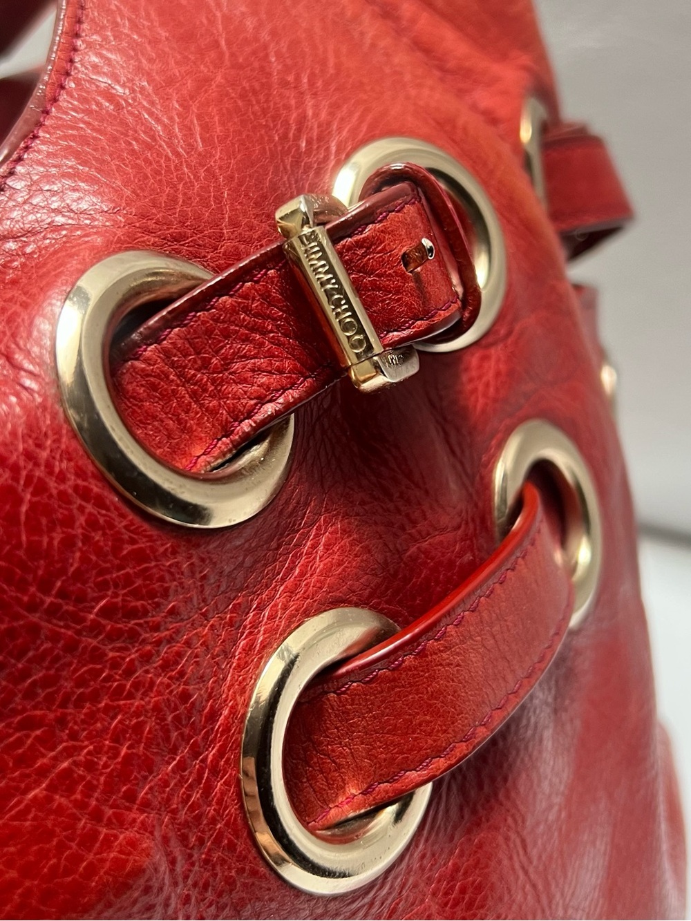 Authentic Red Leather Jimmy Choo Buckle Shoulder Bag With Dust Bag - Picture 7 of 15